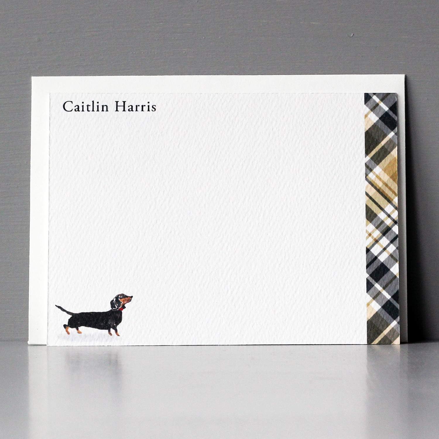 PERSONALIZED Dachshund Flat Notes/Stationery with Black and Tan Plaid - Sets of 20 (20)