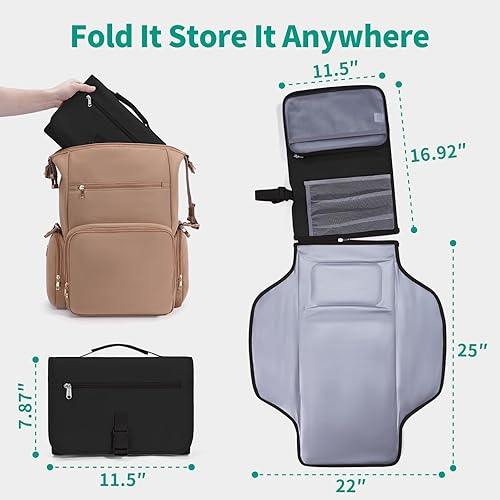 Miniatura 4 de CEICEI Cambiador de pañales portátil, cambiador de pañales grande impermeable con bolsillos para toallitas, cambiador de pañales de viaje plegable y