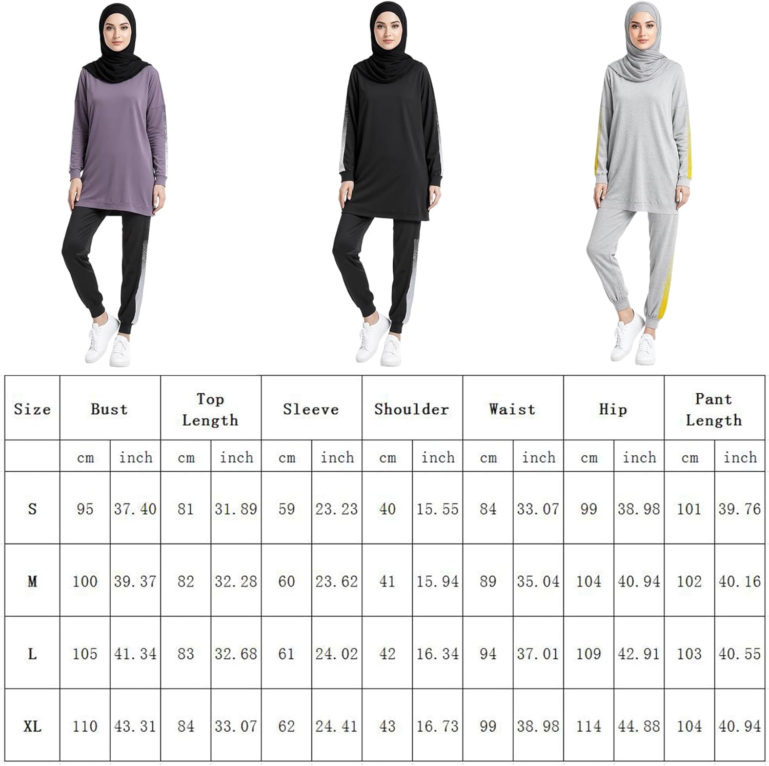 Women 2 Piece Tracksuit Set Muslim Long Sleeve Crewneck Sweatshirt Top Jogger Pants Set Casual Athletic Sportswear