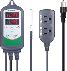 Inkbird ITC-308 1200W Temperature Controller with Heating Cooling Power Socket Dual Display Digital Thermostat for Greenhouse Incubator Home Brewing Terrarium