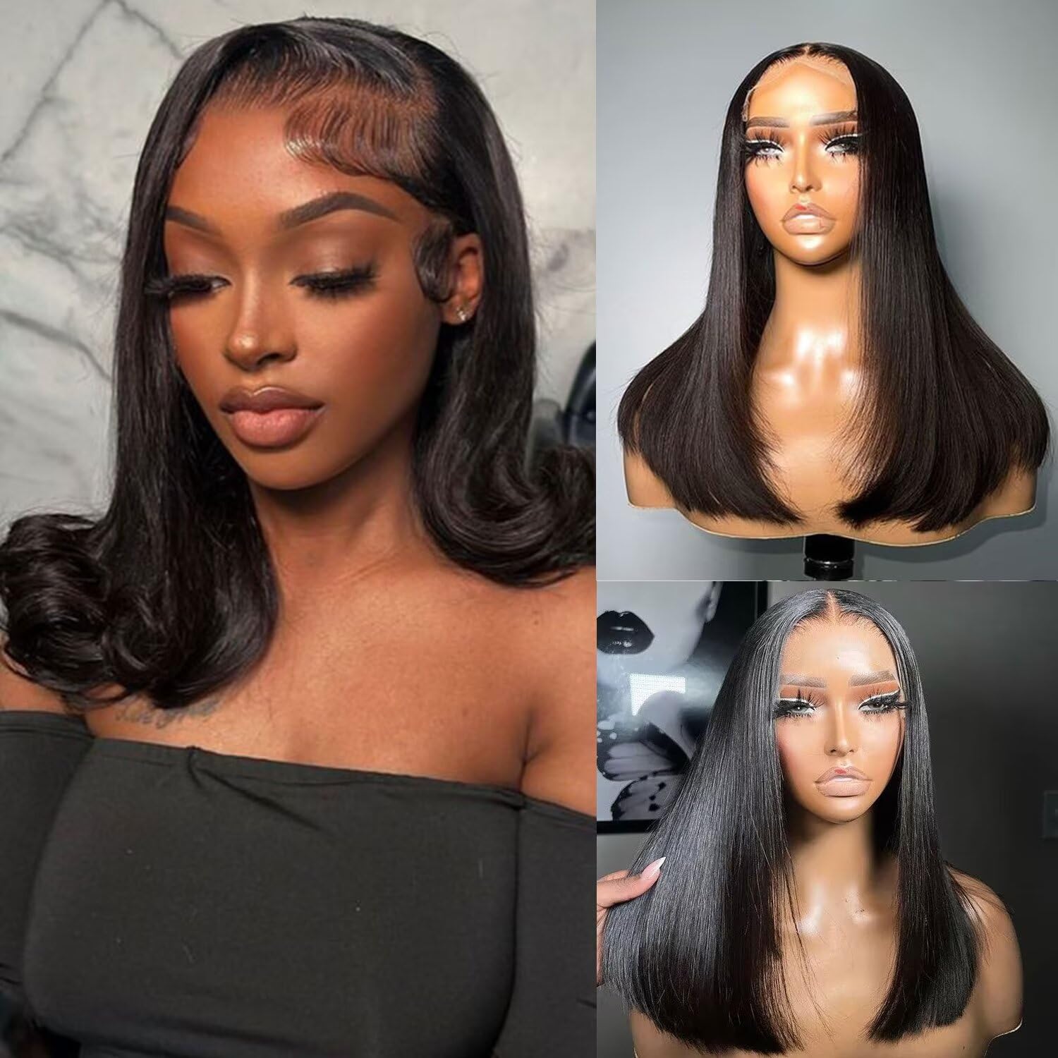Lemoda Full 13x6 Straight Lace Frontal Human Hair Wigs 250% Density Long/Short Bob Wigs 15A 14Inch HD Transparent 13x6 Full Lace Frontal Wig For Women