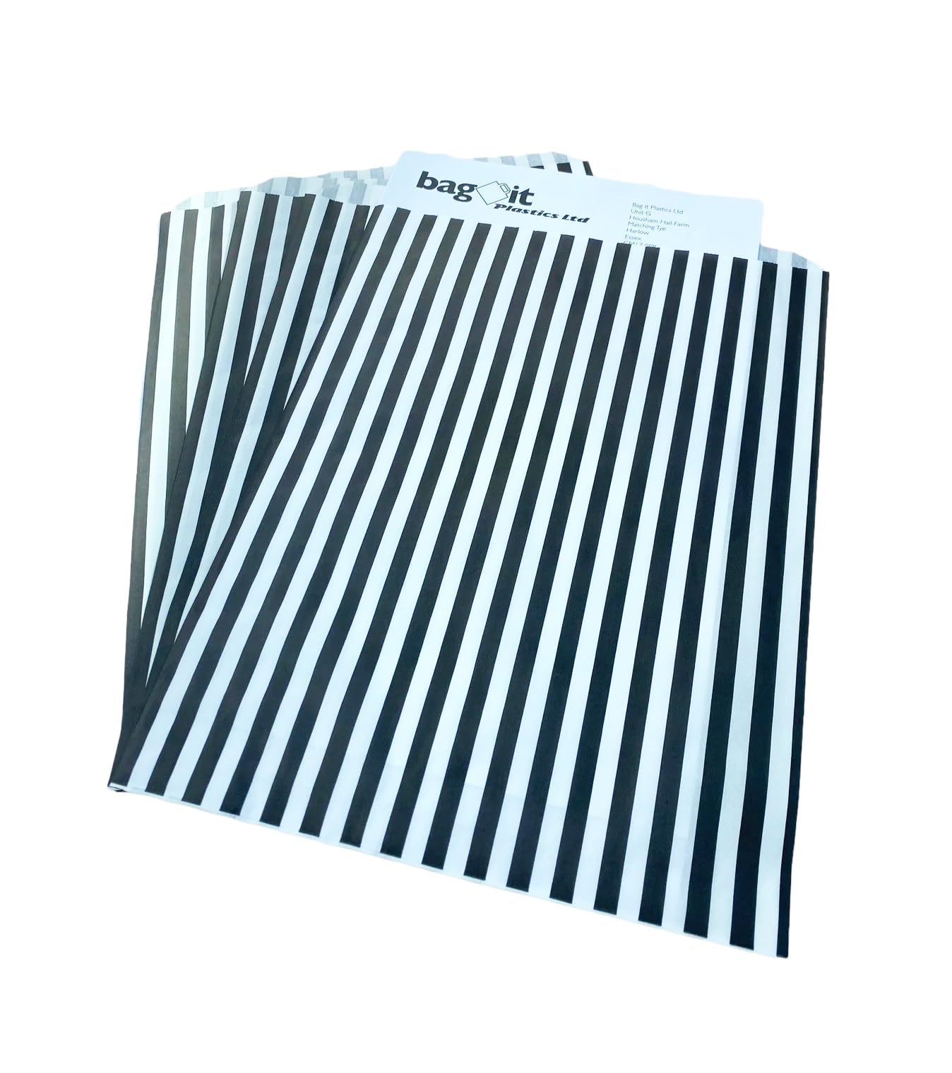 Bag It Plastics | Candy Stripe Paper Sweet-Bags | Black | 14" x 10" | Pack of 50 | Premium UK-Made, Multipurpose Bags for Sweet, Popcorn, Wedding Favours, Pick and Mix & Cookie Treats! โ image 1
