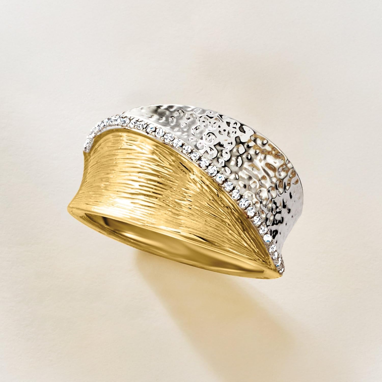 Ross-Simons 0.10 ct. t.w. Diamond Striped Ring in Sterling Silver and 18kt Gold Over Sterling - Image 4