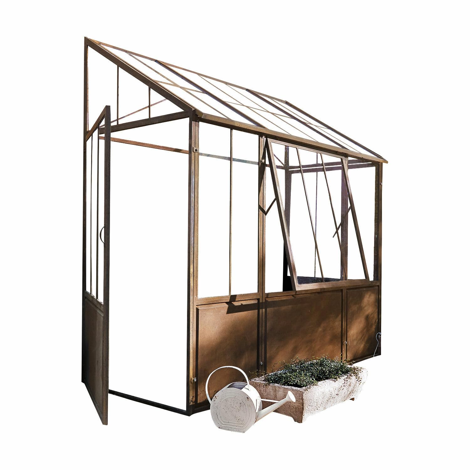 Loberon Gewächshaus Essone - antikbraun | mit Großem Fenster & Seitentüren - Wetterfest & Frostresistent - Authentisches Antik-Design - Gartenzubehör - Outdoor
