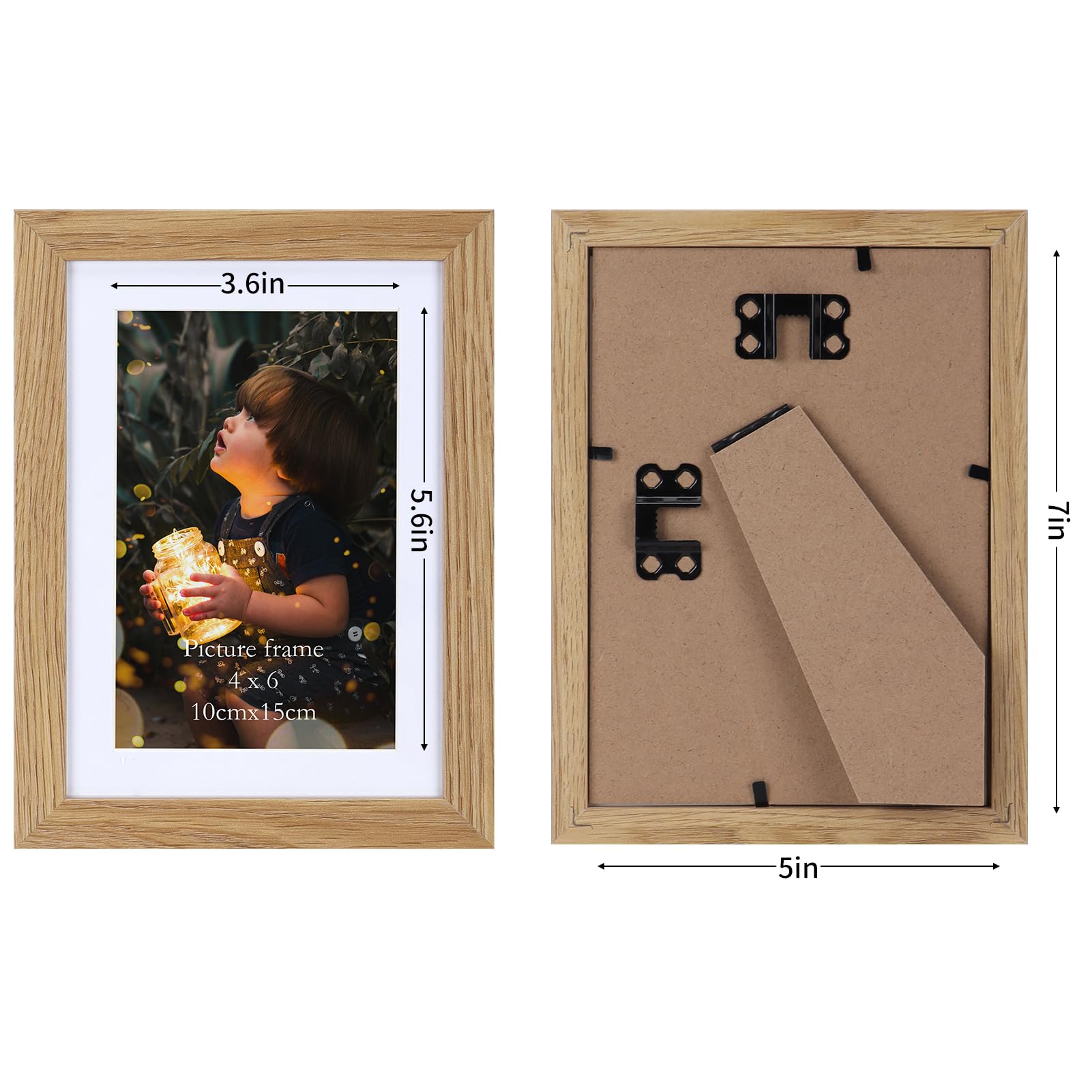Lyeasw Bilderrahmen, 12,7 x 17,8 cm, 15 Stück, 10,2 x 15,2 cm mit Passepartout oder 12,7 x 17,8 cm ohne Passepartout, Naturholz, Multi-Bilderrahmen für Wand