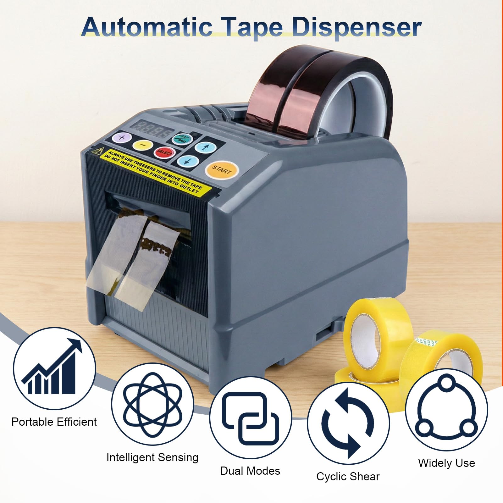 Automatischer Klebebandspender, Elektrischer Klebebandschneider mit LCD-Display, Bandbreite 6–60 mm & Länge bis 999mm, Klebeschneider mit Handbuch und Auto, Bandschneider für Büro Lager Business