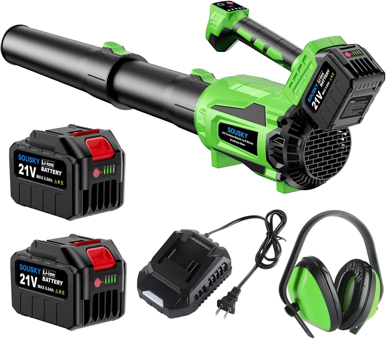 Leaf Blower Cordless, Battery Leaf Blower with 2 * 6.0Ah Batteries and Charger, 21V Brushless Electric Leaf Blowers with 5 Speed Levels and Turbo Mode for Lawn Care,Blowing Leaves,Yard Cleanup