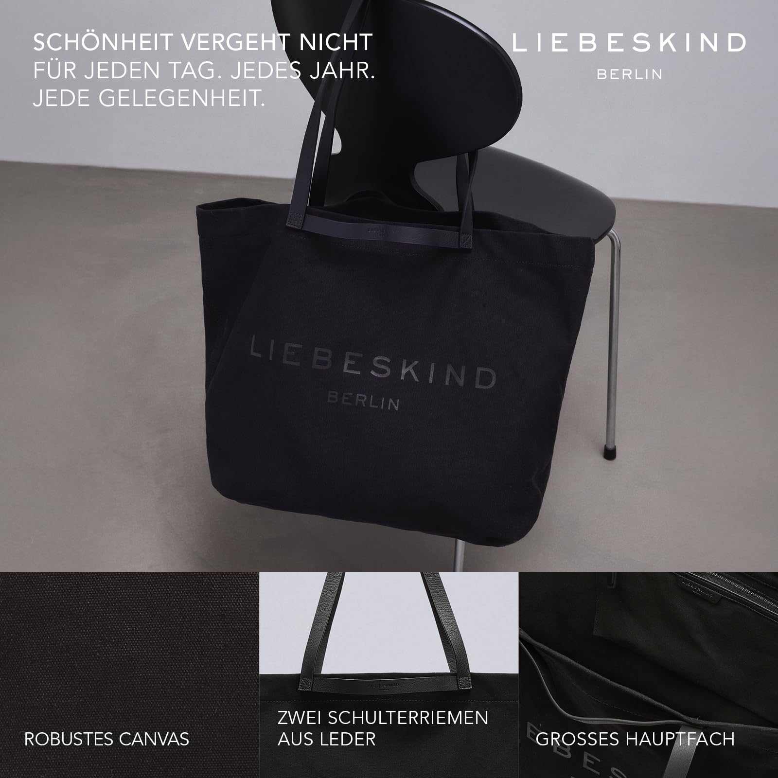 Liebeskind Berlin Damen-Shopper „Aurora“ – Große Canvas-Tasche Damen mit Reißverschlussfach und Leder-Schulterriemen – Shopper Bag Women – Passend für Laptops bis 16 Zoll – Light Bag