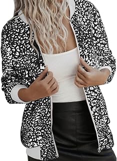 Xbemkste Transition Jacket Women's Thin Long Sleeve Jacket with Zip for Women with Leopard Print Vertical Collar Baseball Jacket Corduroy Jacket Women's Softshell Coat Women
