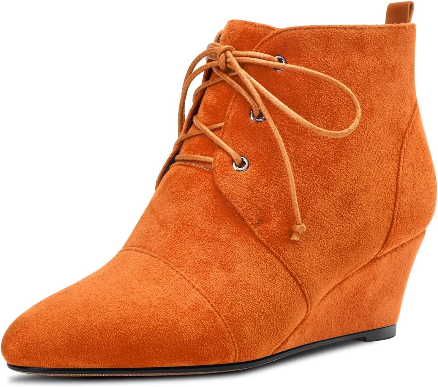 Saekcted Women Wedge Mid Heel Ankle Boots Short Bootie Lace-up Close Round Toe Slip-on 2.0 Inches Heels Shoes