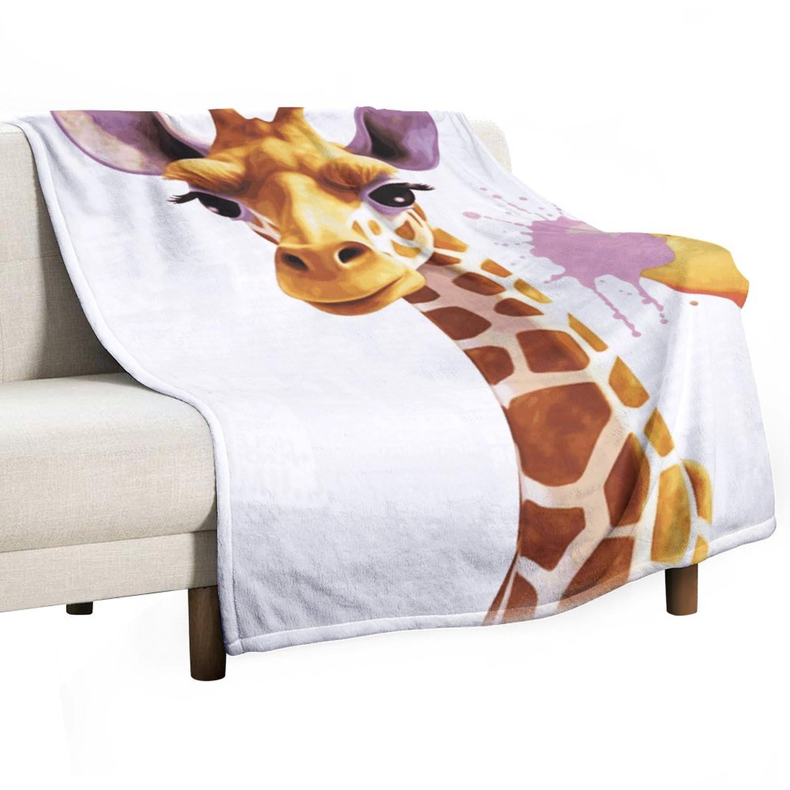 Couverture polaire super douce motif girafe chaude et légère 168x229cm