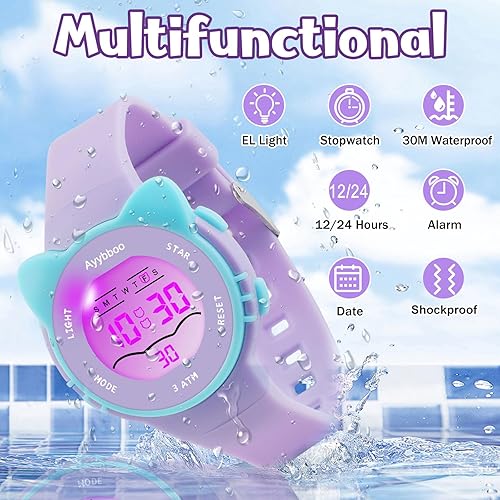 Miniatura 2 de Relojes digitales para niños y niñas, 7 luces de color, impermeables, bonitos relojes de pulsera para niños con alarma y cronómetro, gran regalo