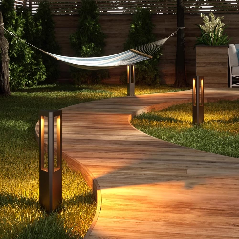 Luz moderna del camino del paisaje Iluminación LED negra del camino Iluminación del bolardo impermeable al aire libre del aluminio Luces de la entrada Lámpara de pie al aire libre para la decoración d