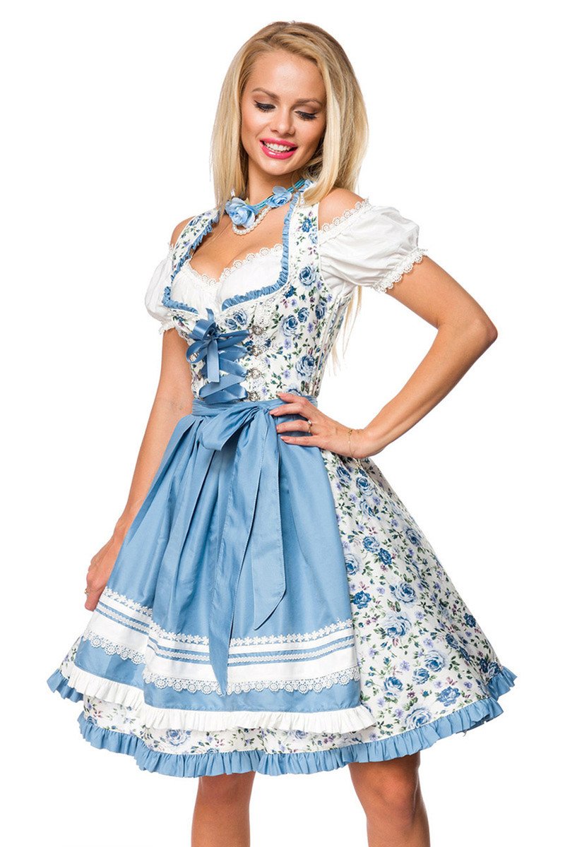 Dirndline Women's Romantic Dirndl Dress for Special Occasions, White/Blue, XS