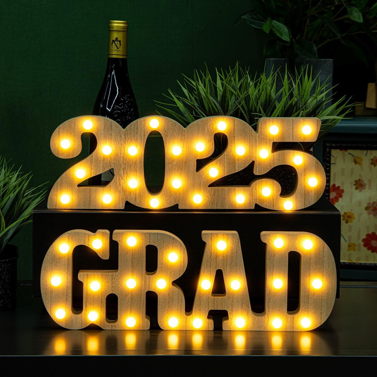 Graduation Decorations 2025-2 LED Long Marquee Light Up Letters 'Grad 2025' - Class of 2025 Graduation Party Decorations Sign for Kindergarten High School College Decor Table Centerpieces Ornaments