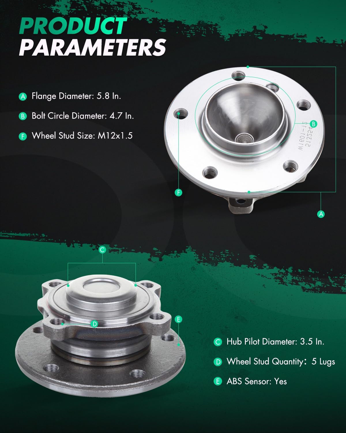 SCITOO Front Wheel Bearing Hub Assembly Replaces 513254 fit for BMW 120I 2005-2012, for BMW 125I 2009-2010, for BMW 128I 135I 2008-2013, for BMW 130I 2006-2010 Wheel Bearing 5 Lugs W/ABS [2pc]