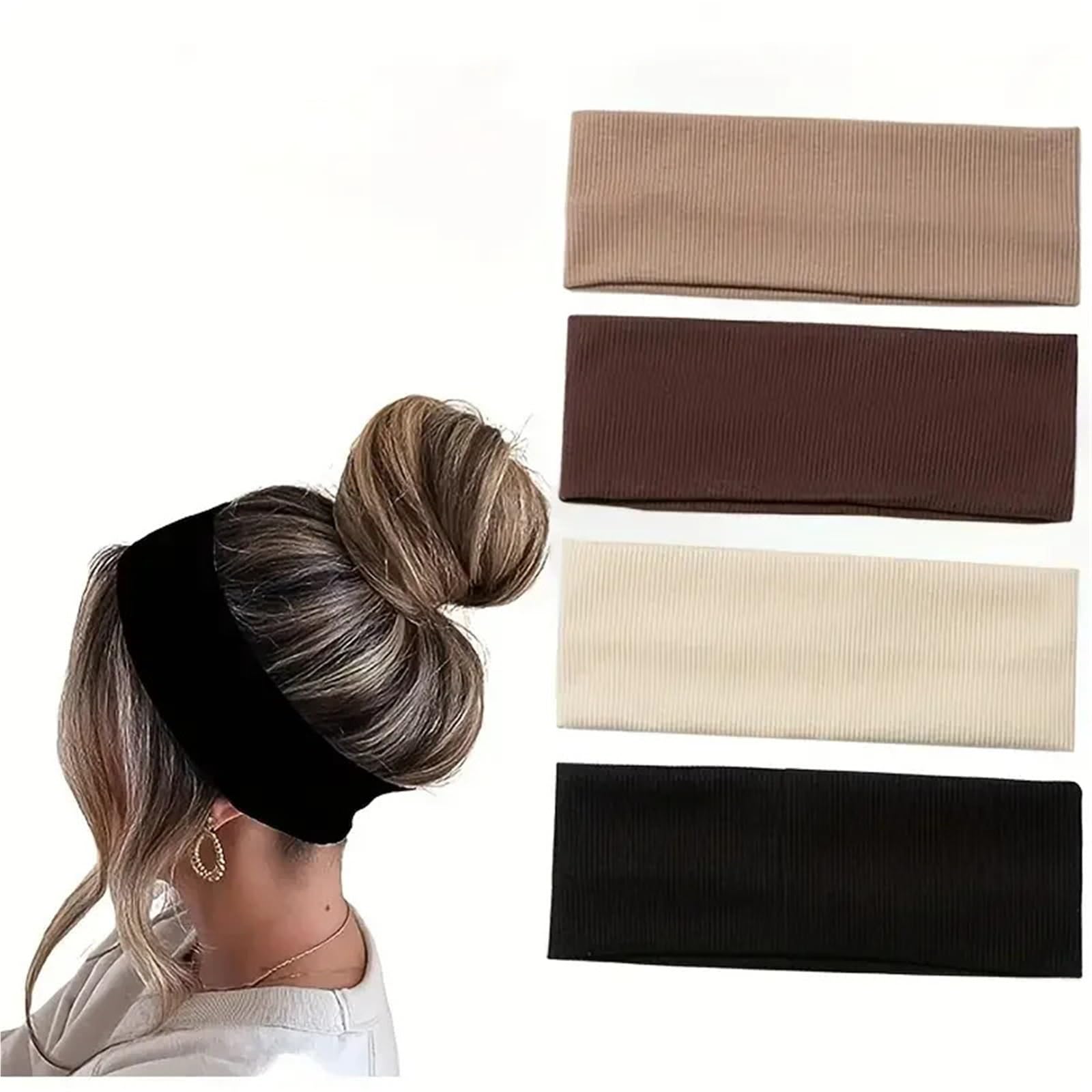 Fasce for Capelli Elastiche for Capelli Tinta Unita da Donna 4 Pezzi
