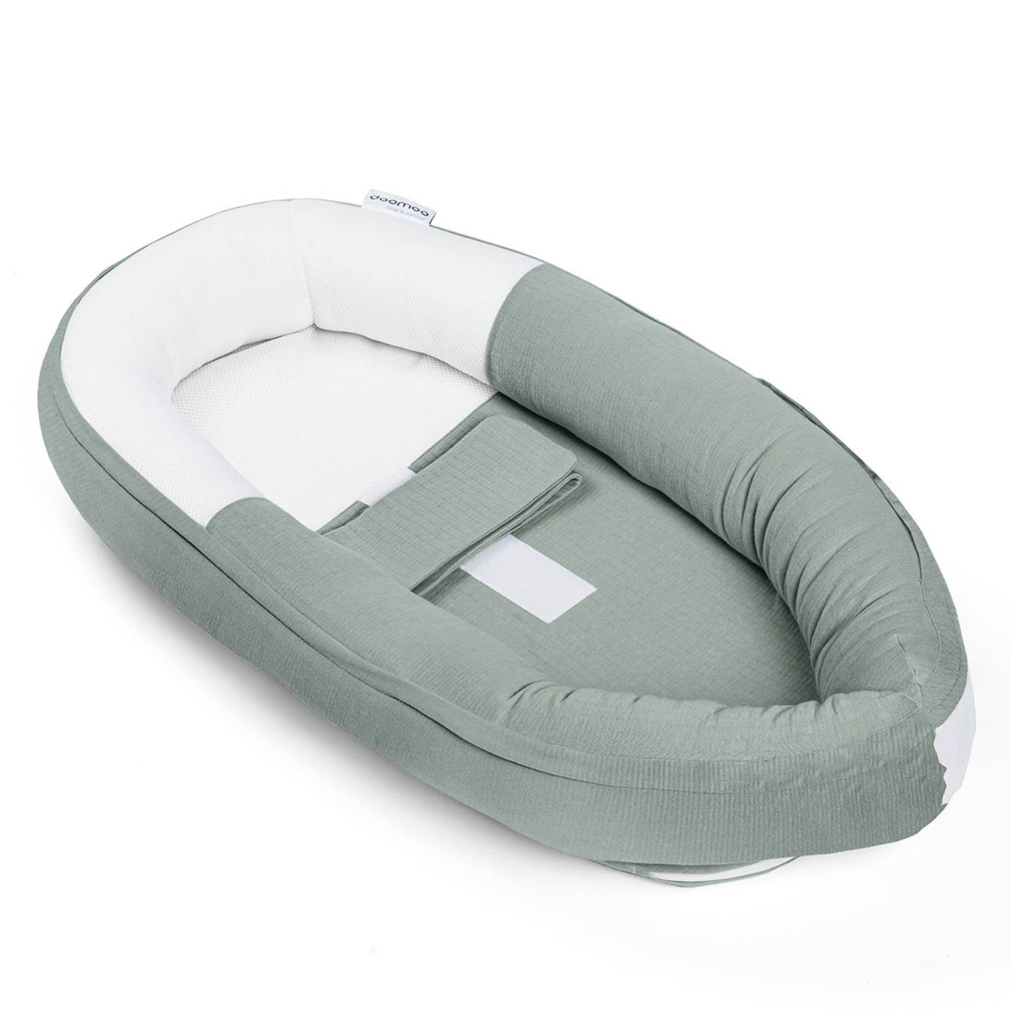Doomoo Cocoon Babynestchen für Babys bis 8 Monate - Babynest, Kuschelnest, Lagerungskissen aus Bio-Baumwolle, Oeko-Tex Zertifiziert, Tetra Jersey Green