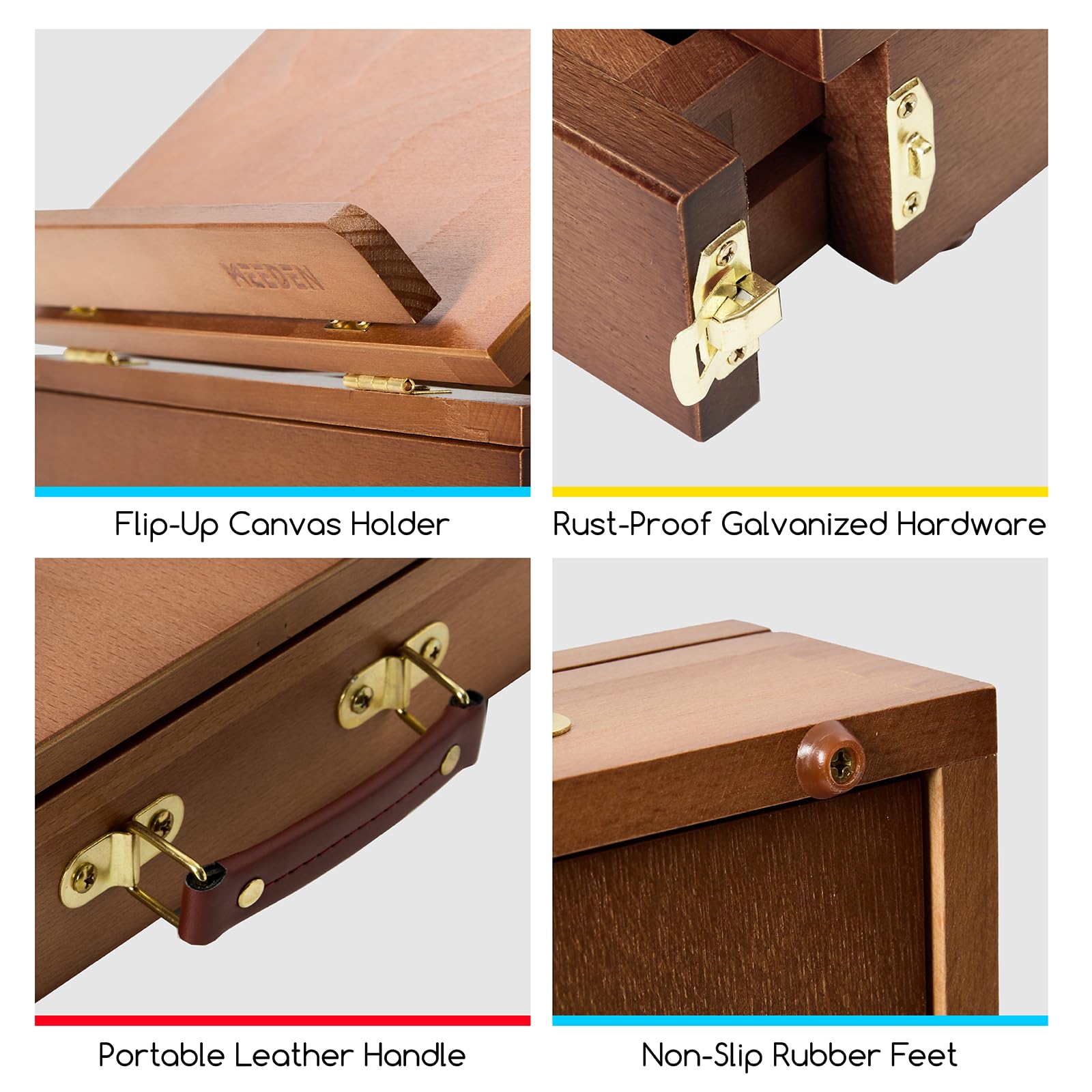 MEEDEN Tischstaffelei Box aus Holz, Portable Sketchbox aus Buchenholz mit Aufbewahrung, Verstellbarer Leinwand Ständer für Maler, Künstler und Anfänger, Nussbaumfarben