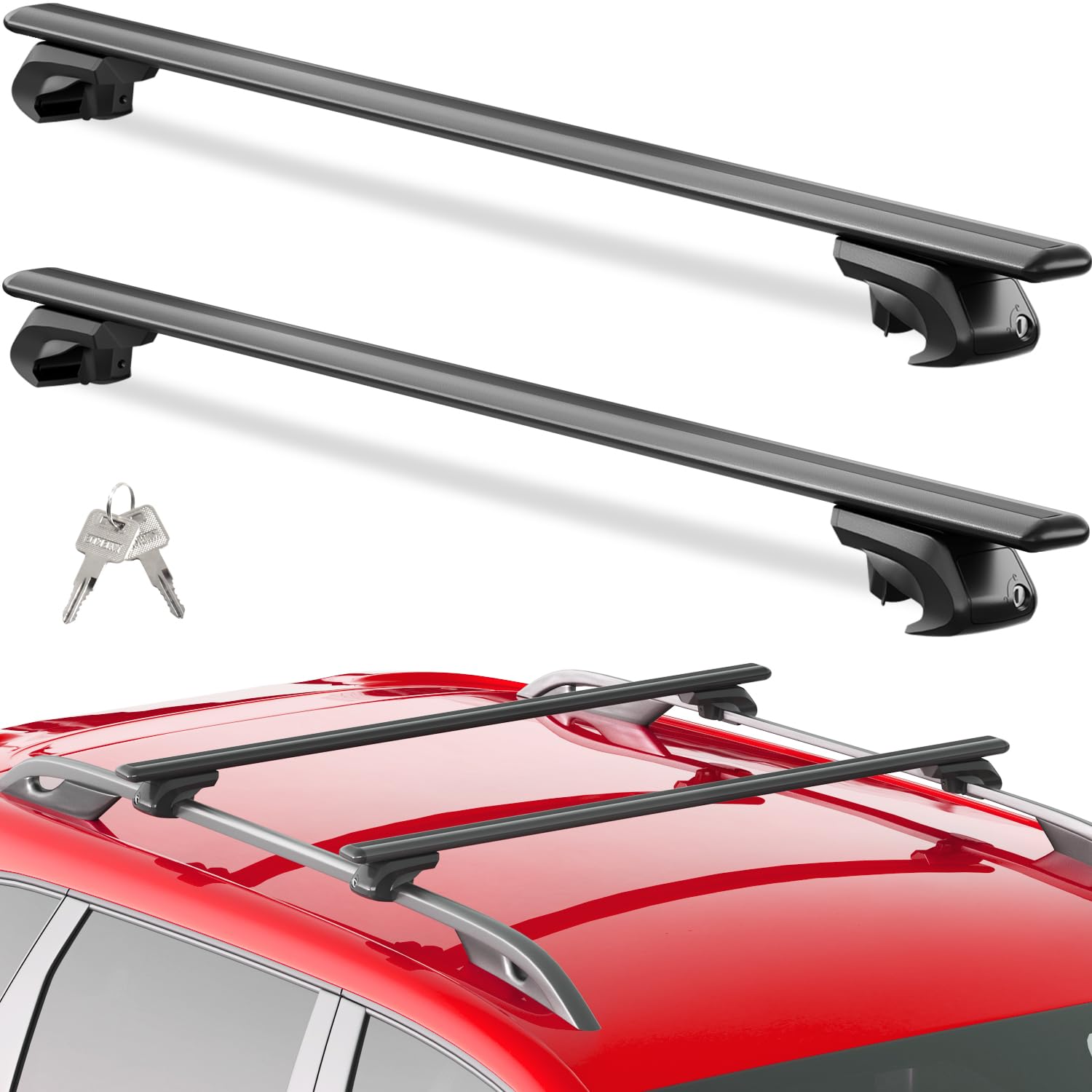 tuyoung 330lbs heavy duty universal roof rack cross bars 52" thick bars | lockable adjustable with existing raised side rails with gap black,aluminum crossbars for cargo carrier kayak