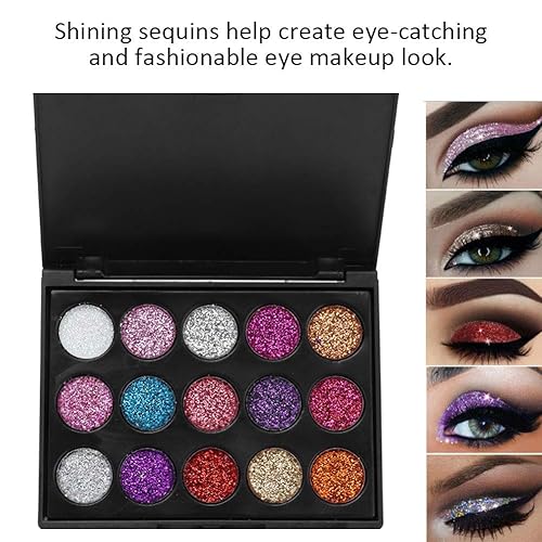 Miniatura 2 de Paleta de sombras de ojos, paleta de sombras de ojos con purpurina de 15 colores para cosplay, maquillaje de ojos, sombra de ojos brillante, polvo