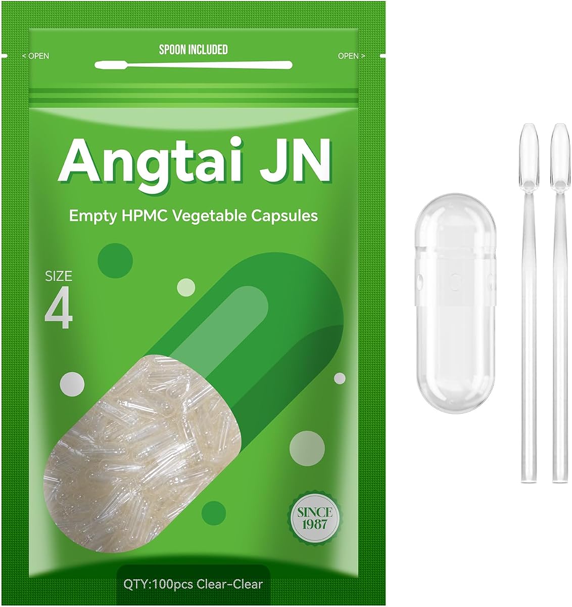 Size 4 Empty Capsules - 100 Count Clear Empty Vegan Capsules - Small Veggie Pill Caps - Filling Kit with 2 Spoons for Vegetarian - DIY Your Own Supplements