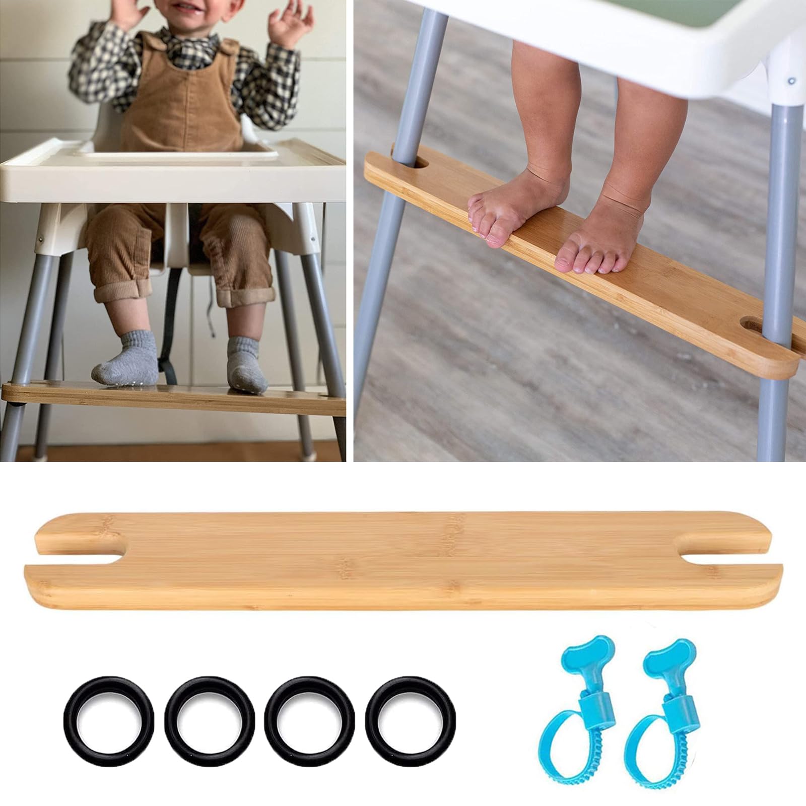 Reposapiés para Trona, Reposapiés Ajustable Antideslizante Compatible con la Trona Antilop de IKEA, Reposa Pies para Tronas de Bebe, Accesorios para Trona Bebe (Bambú)