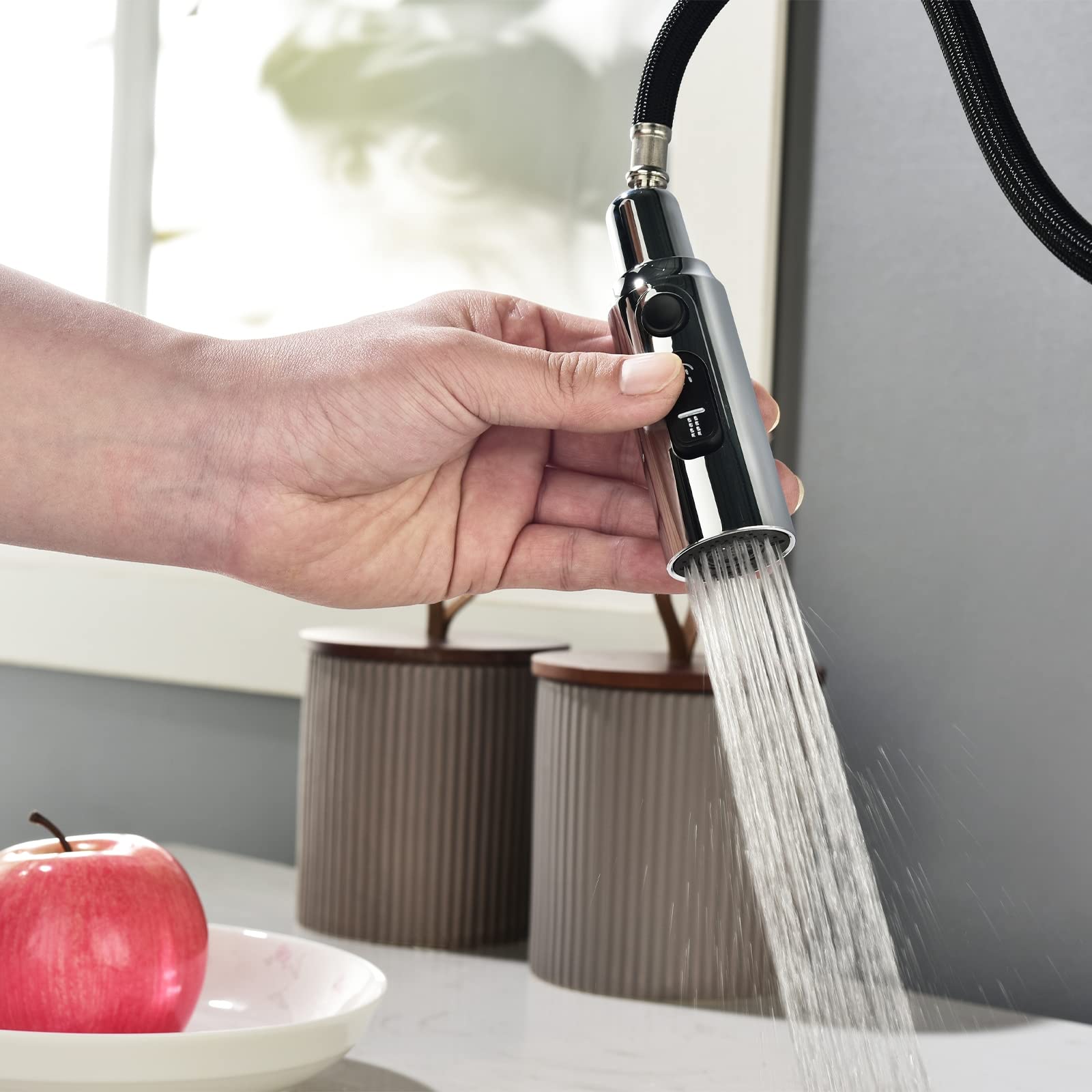 Bateria kuchenna LED Touch, bateria kuchenna z wyciąganą wylewką i czujnikiem podczerwieni, 3-funkcyjna mosiężna bateria kuchenna, pojedynczy otwór