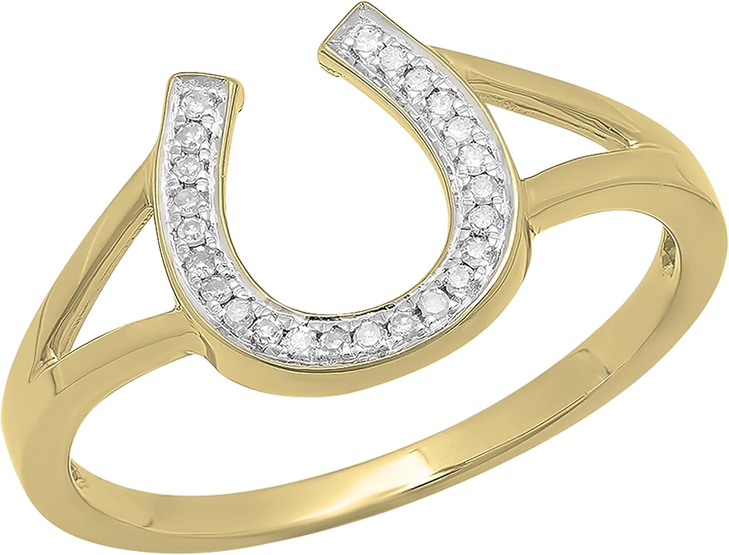 Dazzlingrock Collection 0.08 Ctw Round White Natural Diamond Horse Shoe Right Hand Ring for Women in 10K Real Solid Gold