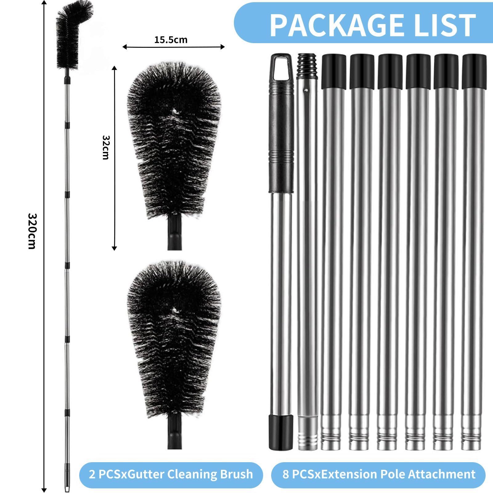 Gutter Cleaning Tool from Ground -10.5FT Adjustable Gutter Cleaner Tools, Black - Image 2