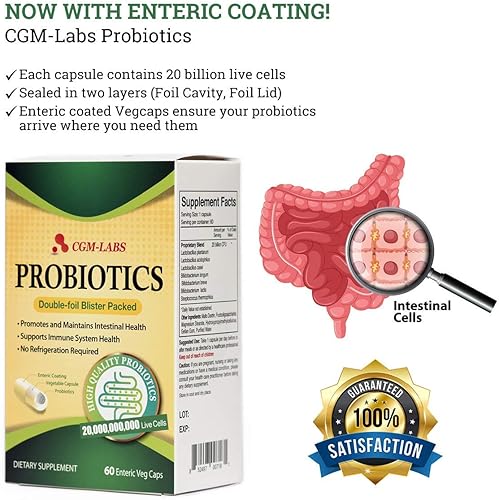 Miniatura 3 de Probióticos, 20 mil millones de células vivas, cápsulas vegetales con revestimiento entérico de primera calidad para mujeres y hombres. Suplemento