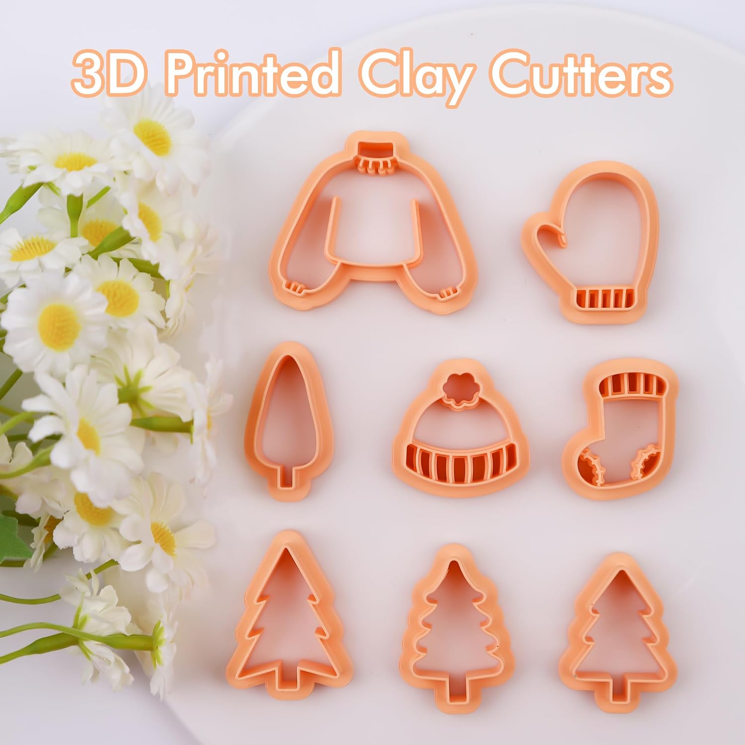 Puocaon Christmas Holiday Clay Cutters - 8 Pcs Christmas Tree Clay Cutters for Polymer Clay Jewelry Making, Christmas Jumper Socks Gloves Clay Jewelry Cutters, Cute Beanie Polymer Clay Earring Cutters
