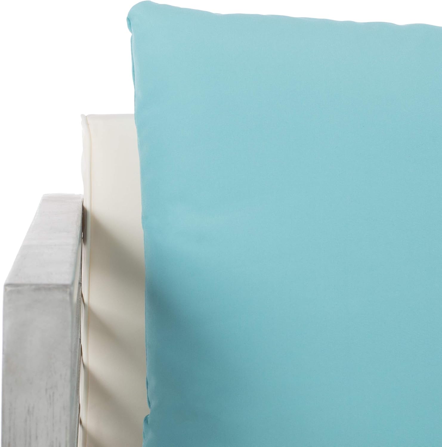 SAFAVIEH Outdoor Collection Alda Grey Wash/ White Cushions/ Light Blue Pillows 4-Piece Conversation Patio Set