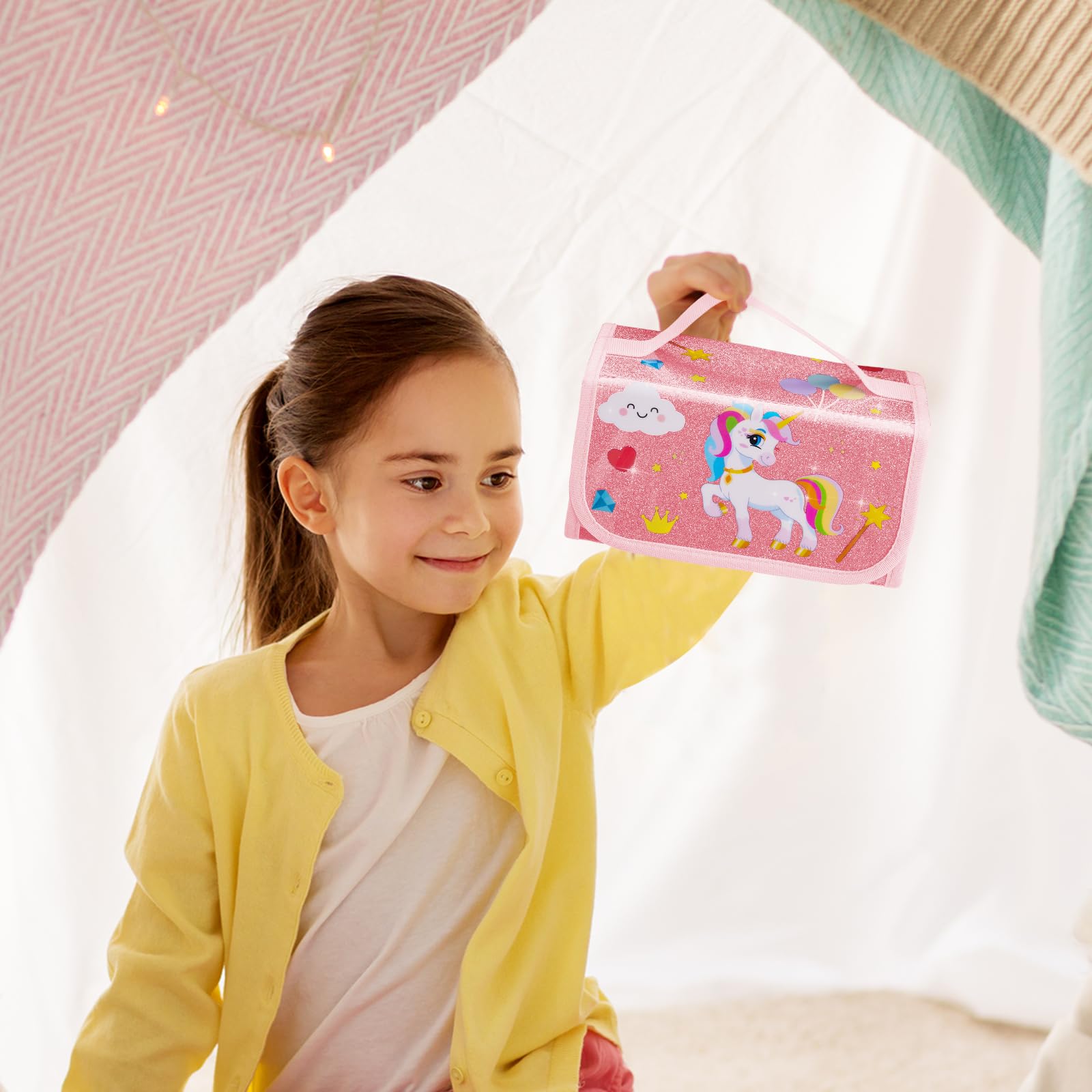 Mallette Licorne 60 Pièces – Trousse De Coloriage Avec Stylos Parfumés Pailletés, Tampons, Crayons – Pour Fille