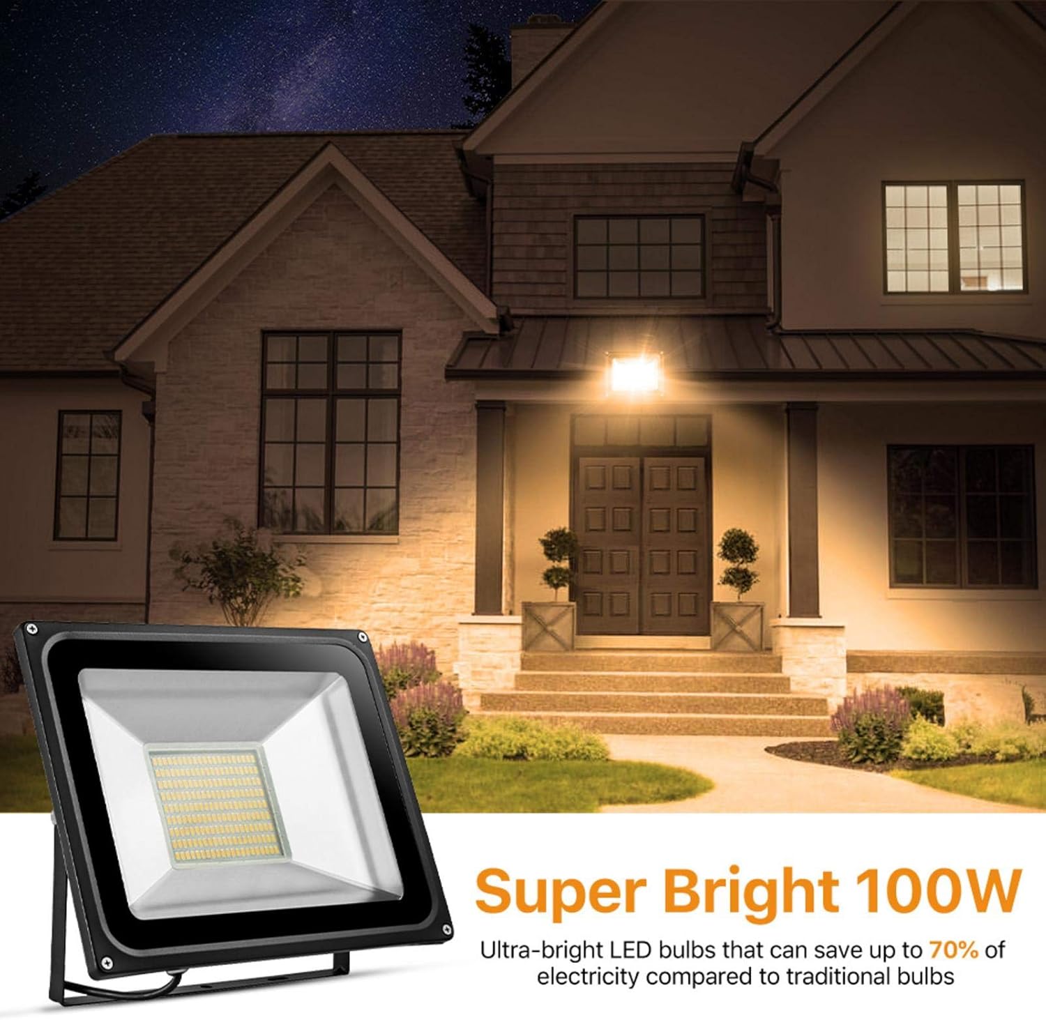 Beisaqi 5X 100W 110V LED Floodlight SMD Outdoor Garden Light Warm White Waterproof IP65 with US Plug