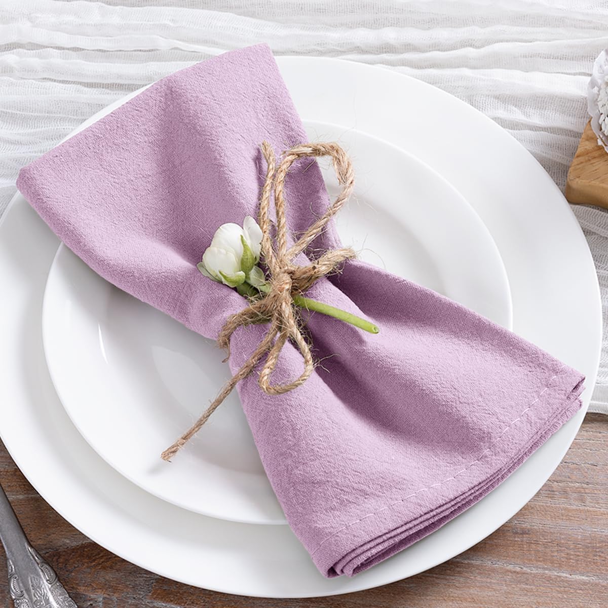 MLMC Cotton Linen Napkins Lilac Purple Rustic Washable Cloth Napkins Set of 4 17"x17" Soft Reusable Stonewashed Dinner Napkins Cloth for Wedding Baby Shower Party Gathering Everyday Use — image 1