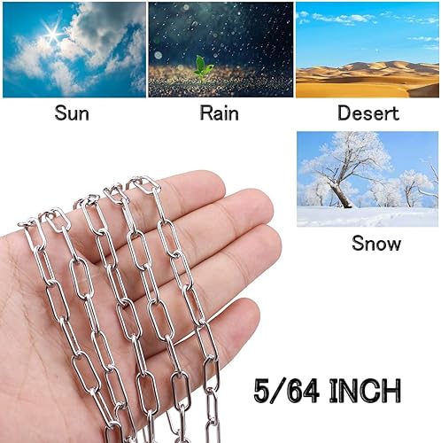 Miniatura 3 de Cadena de acero inoxidable, cadena de eslabones de metal de 13 pies, pequeña cadena ligera de 564 pulgadas, cadena de gato para el hogar, al aire