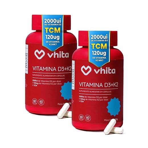 Vitamina D3 K2 MK7 2000ui 60 Cápsulas (2 meses cada) - Vhita (2 unidades)
