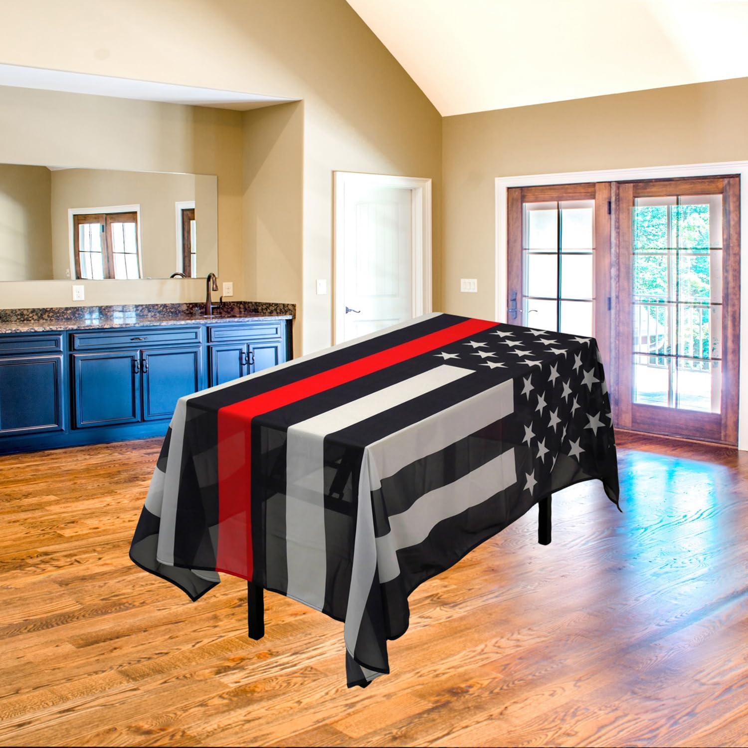MSFHHA Rectangular Tablecloth Thin Red Line Firemen Firefighter Tablecloth Fade-Resistant Washable National Flag Tablecloth, Suitable for Kitchen Dining Family Gatherings and Outdoor Events