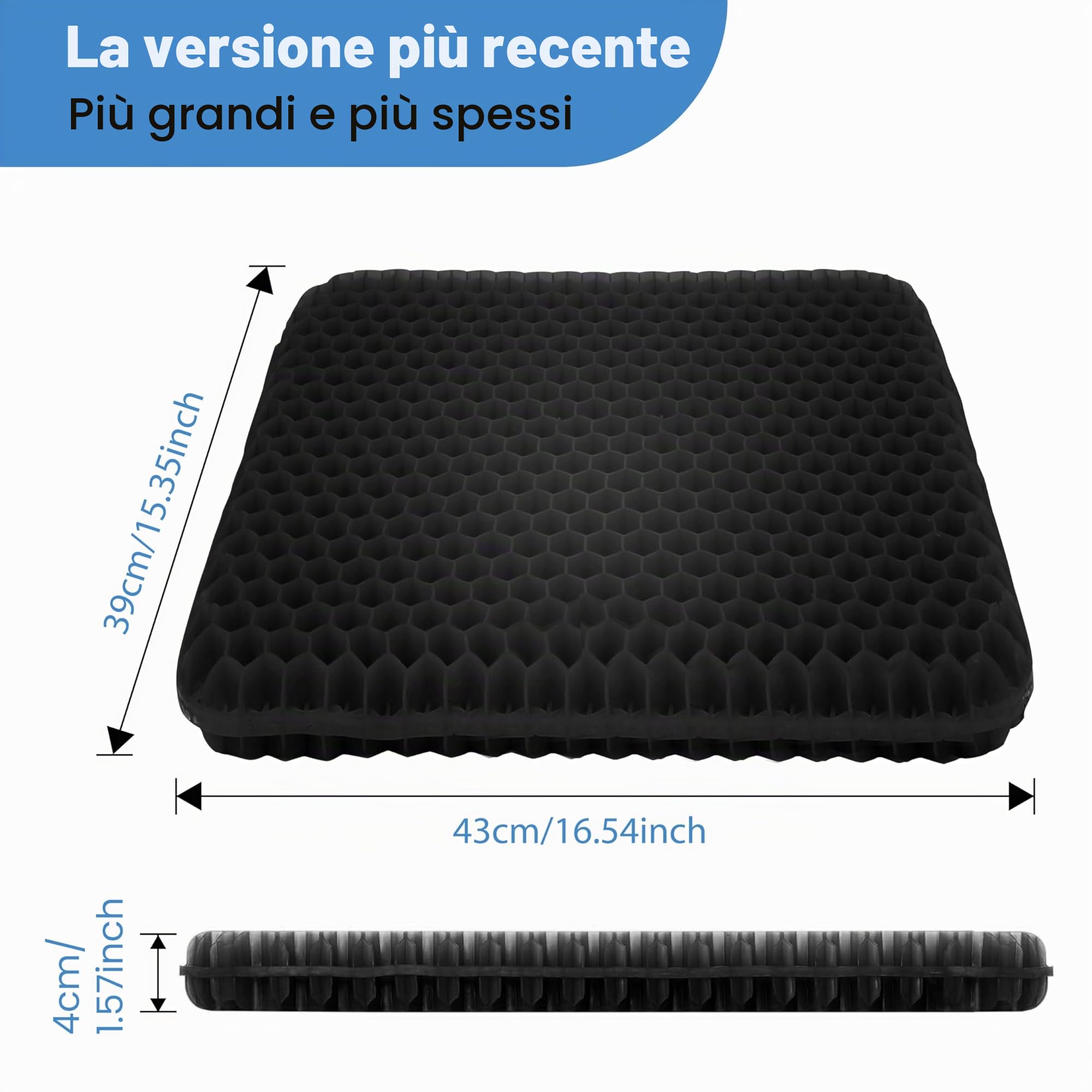 cuscino gel per sedia, Cuscino In Gel, Cuscino per Coccige, Cuscini per Sedie Traspiranti per Auto/Ufficio/Casa/Sedia a Rotelle (Nero, 43 * 39 * 4)