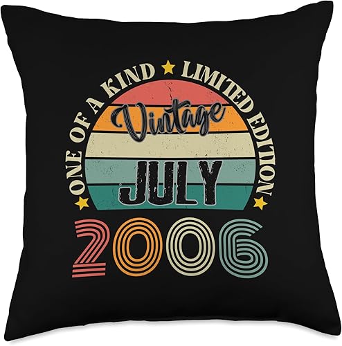 Vintage Birthday Retro Limited Edition Retro Gifts 18 Year Old Vintage July 2006 18th Birthday Retro Throw Pillow, 18x18, Multicolor