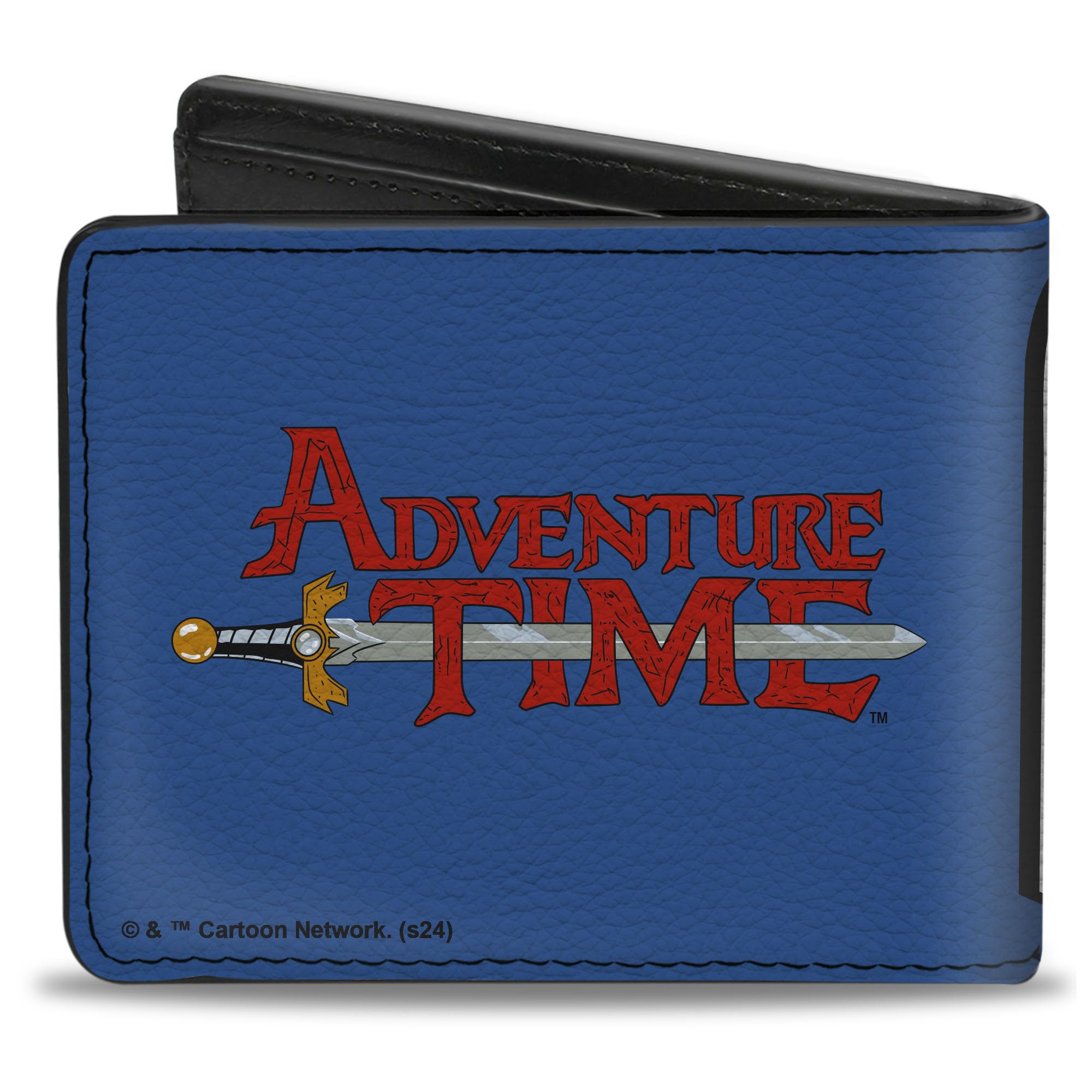 Buckle-Down Cartoon Network Bifold Wallet with Standard Billfold and Card Slots, Adventure Time Title Logo and Finn Smiling Face Blue, Vegan Leather