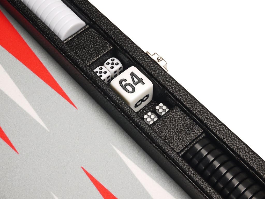 13-inch Premium Backgammon Set - Travel Size - Black Board, White and Scarlet Red Points