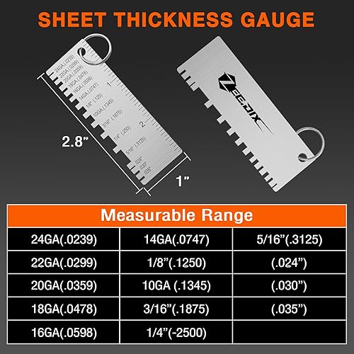 Miniatura 3 de ZeeDix Medidor de Espesor de Hoja de Metal Portátil - Herramienta de Inspección de Tamaño Chapado en Acero Inoxidable para Hojas de Metal, Alambre