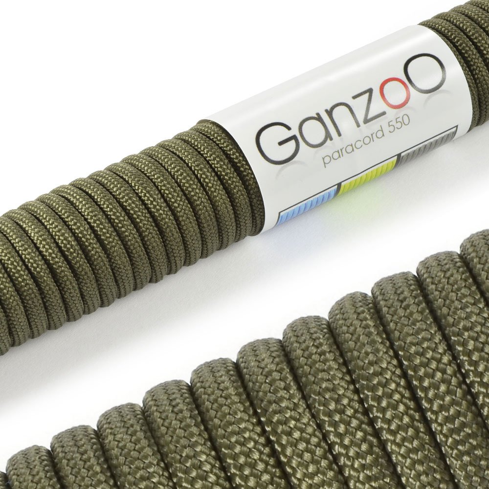 Ganzoo Paracord 550 Tipo 3, Cuerda 4 mm x 3 m, Funda de poliéster/Nylon con 7 hebras Interiores, Olivgrün/Verde Militar, para Pulseras y llaveros, Correa y Collar de Perro, Camping