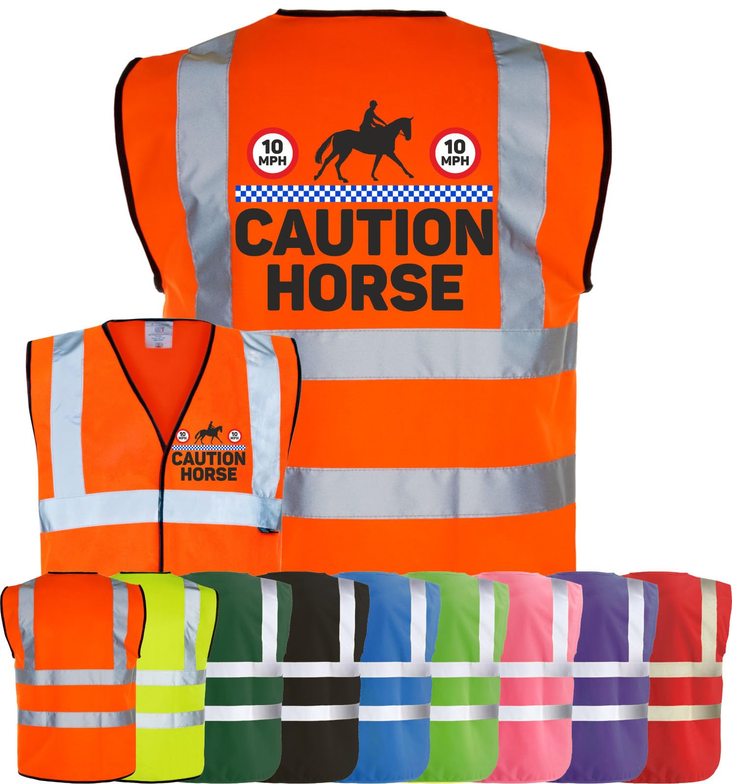 Corporate Togs Equine Hi-Vis CAUTION HORSE, Horse Equestrian Rider Safety Vest Tabard