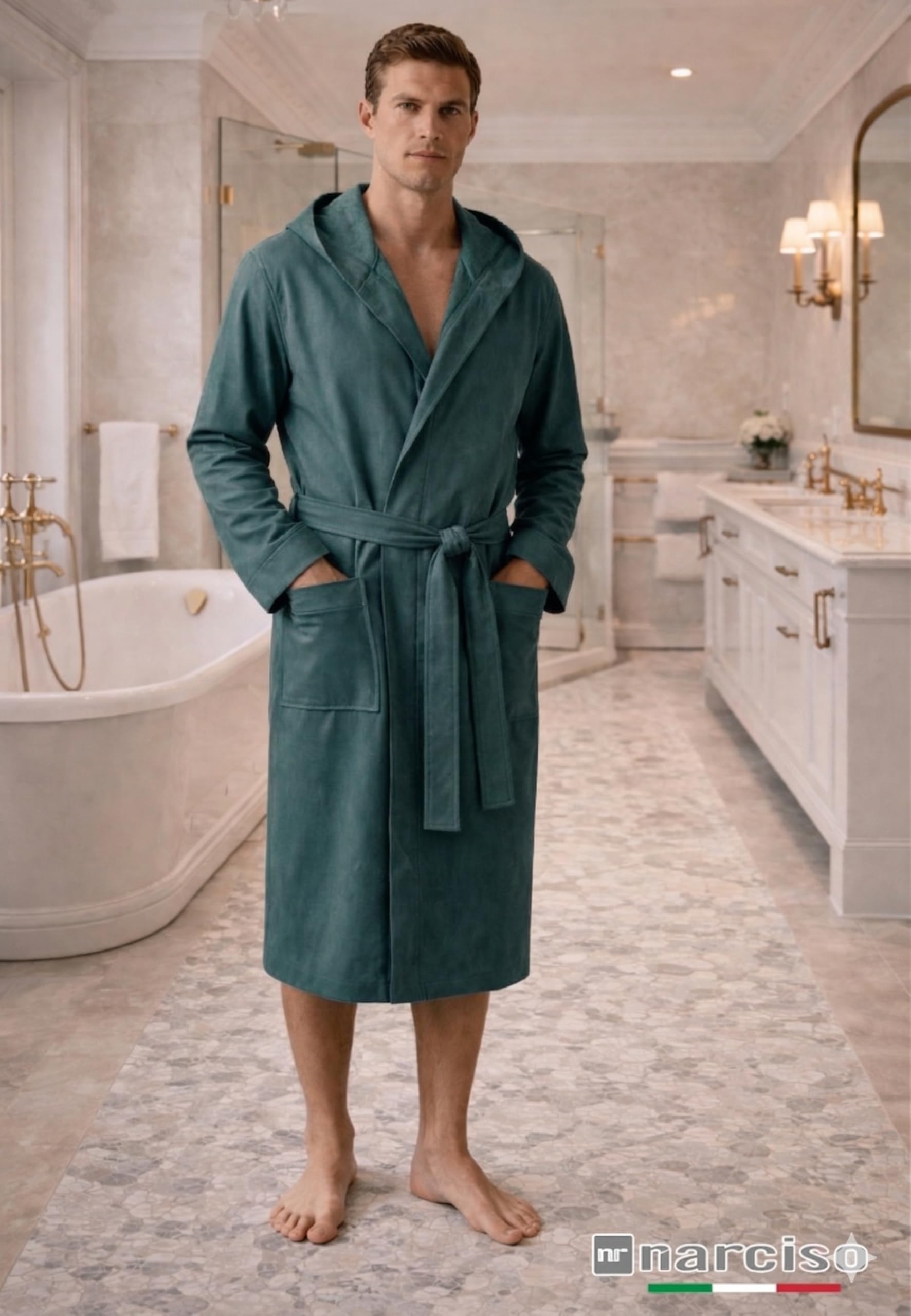 Intimitaly NARCISO - Accappatoio in Microfibra con Cappuccio + OMAGGIO ASCIUGAMANO, Unisex, Asciugatura Rapida, Tasche e Cintura, Omaggio telo, per Piscina e Sport
