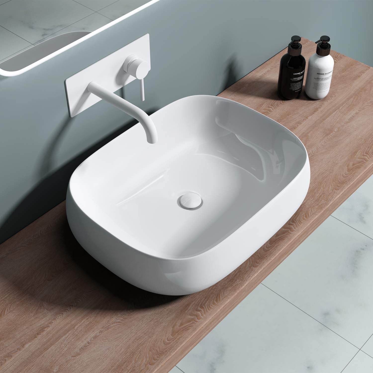 Db Durovin Bathrooms Glossy White Durovin Bathrooms Ceramic Bathroom Basin - Countertop Sink Vessel - Rectangular Washing Bowl Curved Wall (560 X 440 X 155Mm)