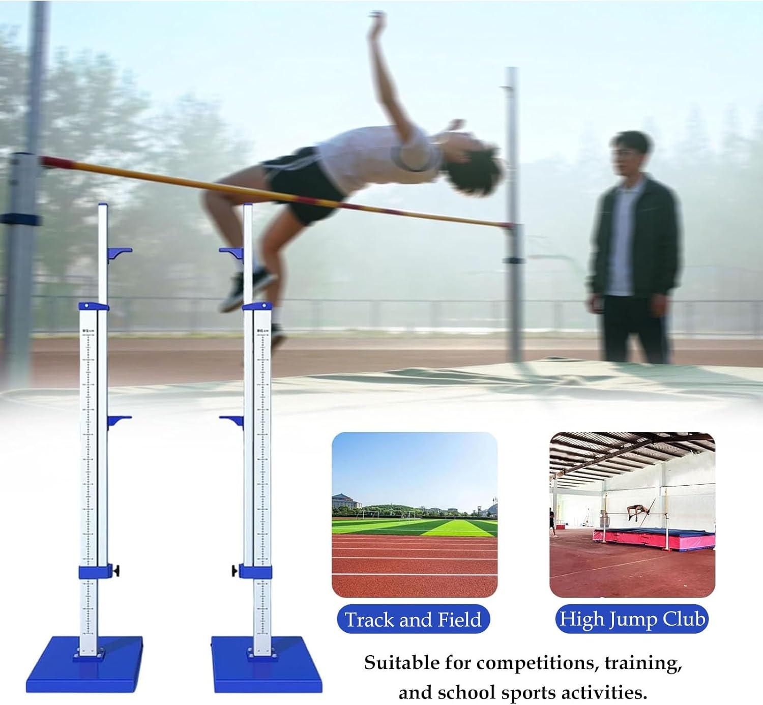 Aluminum Track & Field High Jump Measuring Standard,Roll Away Track and Field Competition High Jump Stand, Heavy-Duty Metal High Jump Equipment Kit