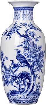 14 Inch Ceramic Vase - Blue and White Chinese Porcelain Home Decor